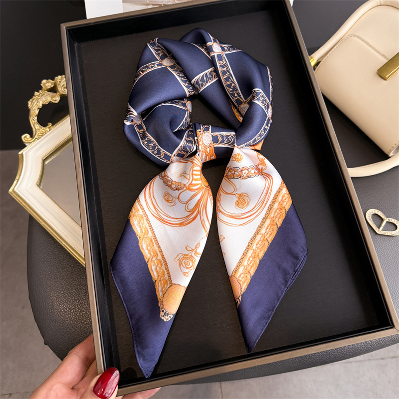 Scarf Silk Square - Blue Classic Chain Print Square Silk